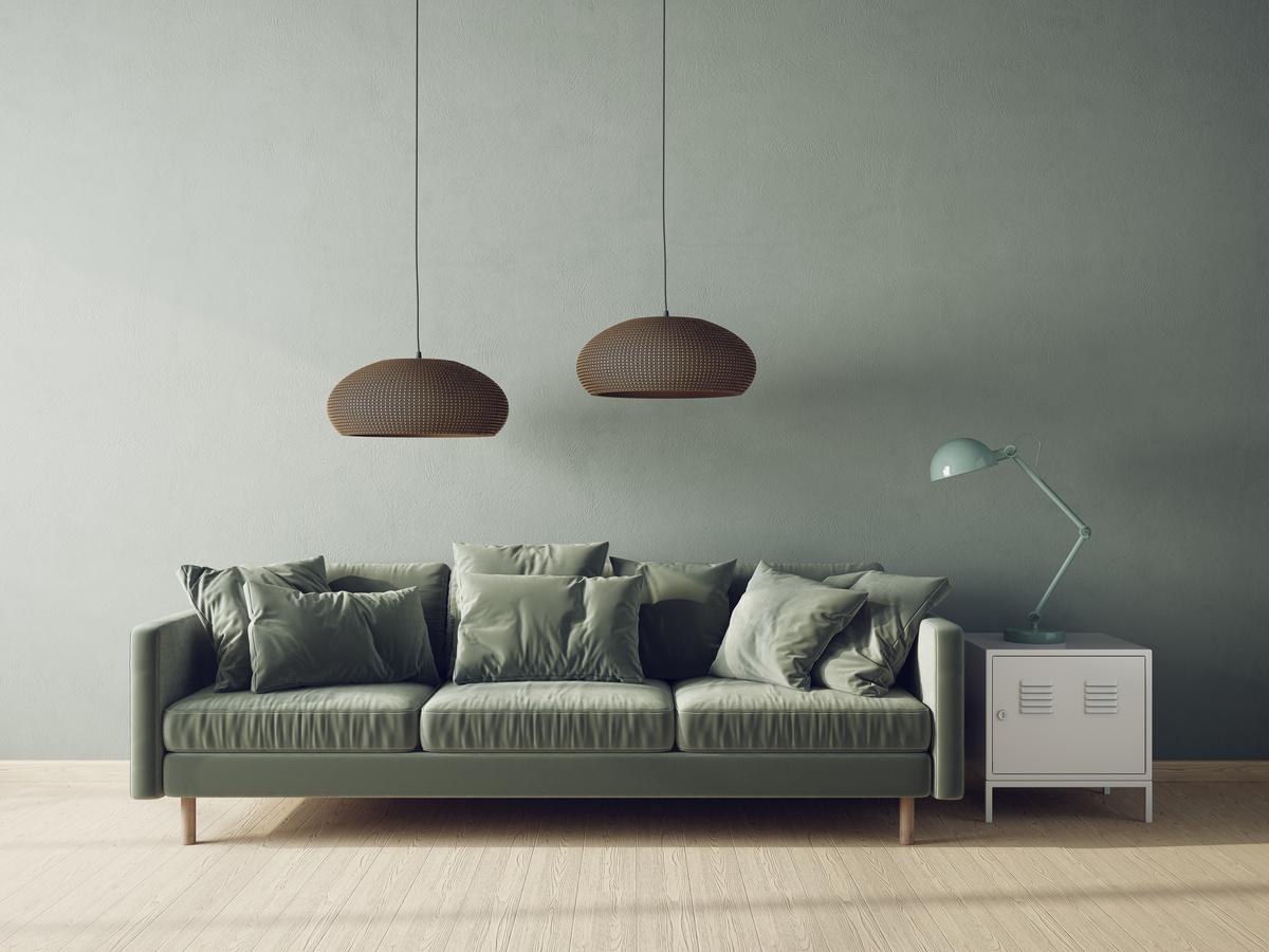 Modern Room Interior with Gray Sofa